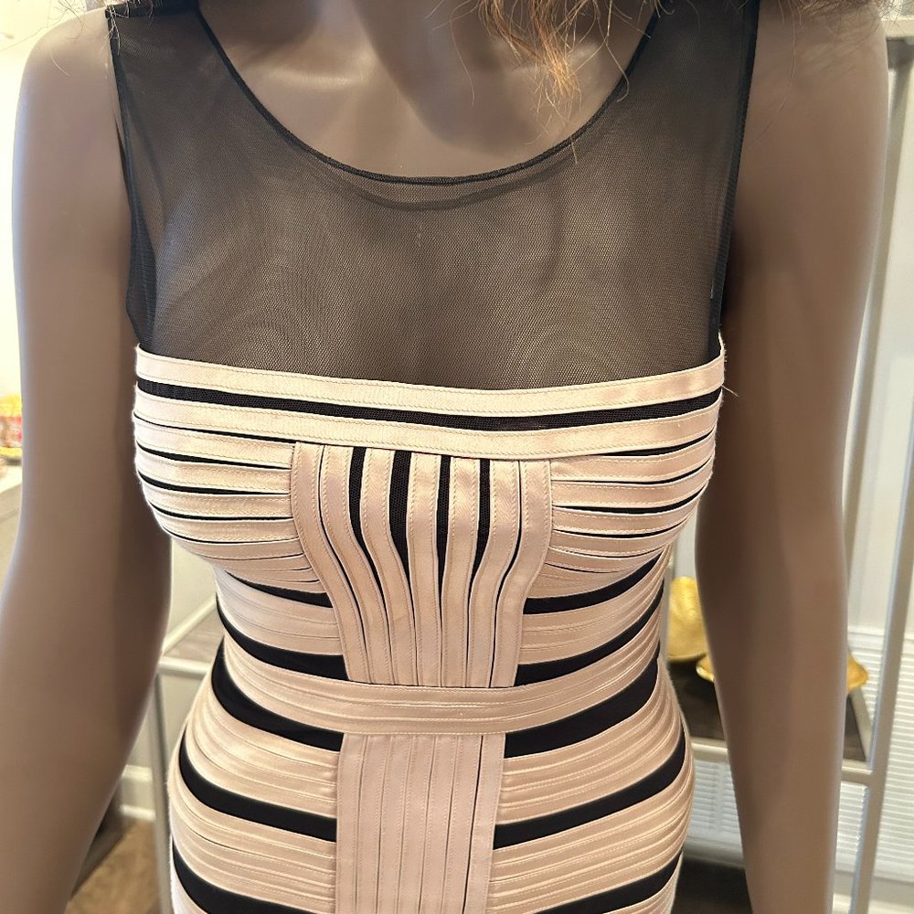 BCBGMaxAzria Champagne Gold Black Mini Dress Size 0 - Picture 3 of 7